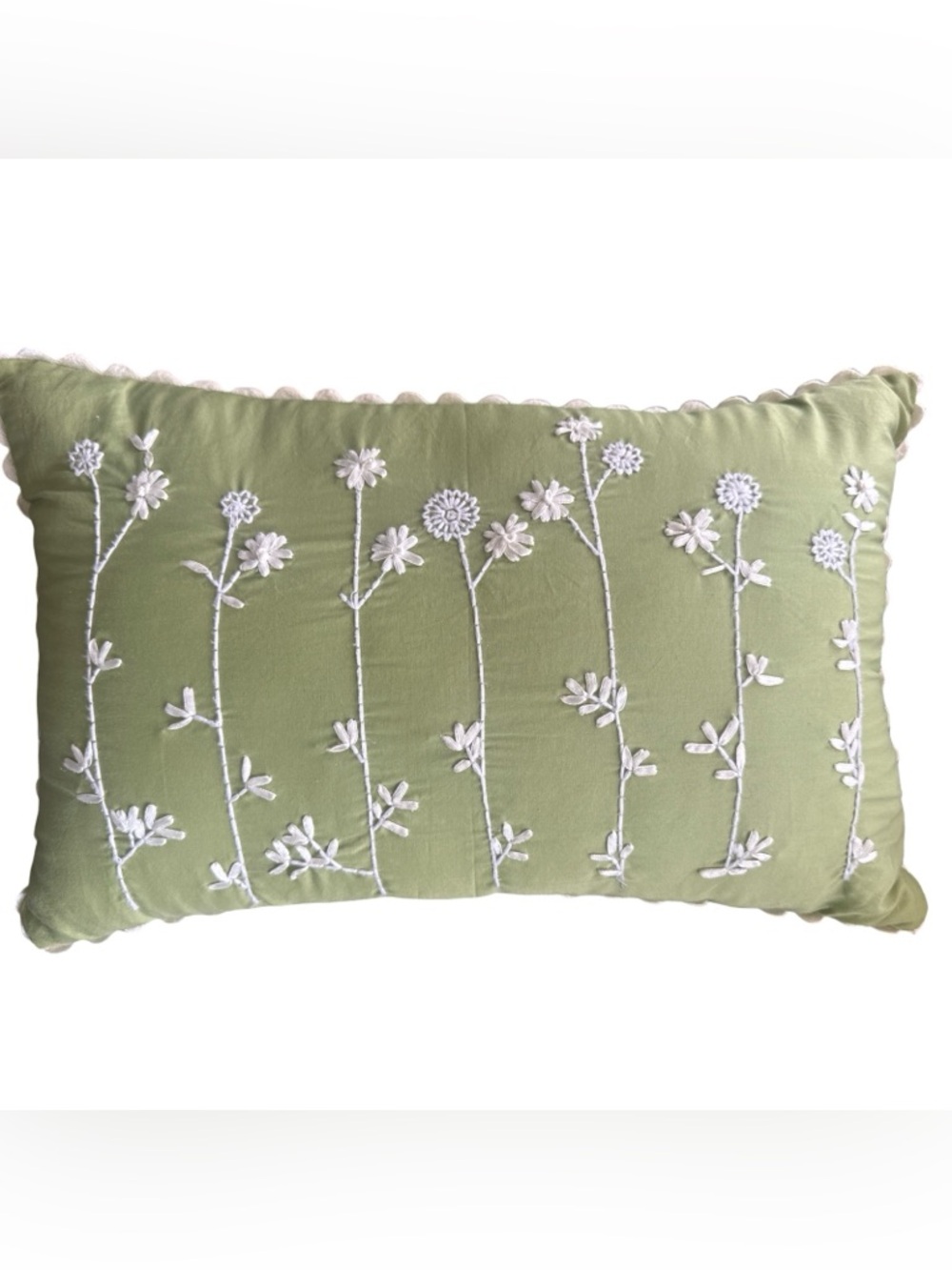 Embroidered Floral Accent Pillow - Sage Green